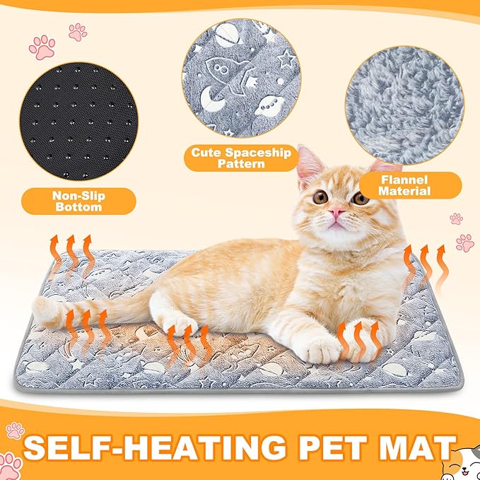 Riakrum 4 Pack Self Warming Cat Mat Heating Cat Bed 24" x 18" Thermal Dog Self Warming Pad Pet Heating Pad Non Slip Bottom Washable with Storage Bag for Indoor Outdoor Kitten Pet (18 x 24 Inches)