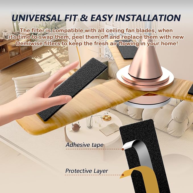 Ceiling Fan Filters for Blades, Easily Sticks Unscented Air Filters for Common