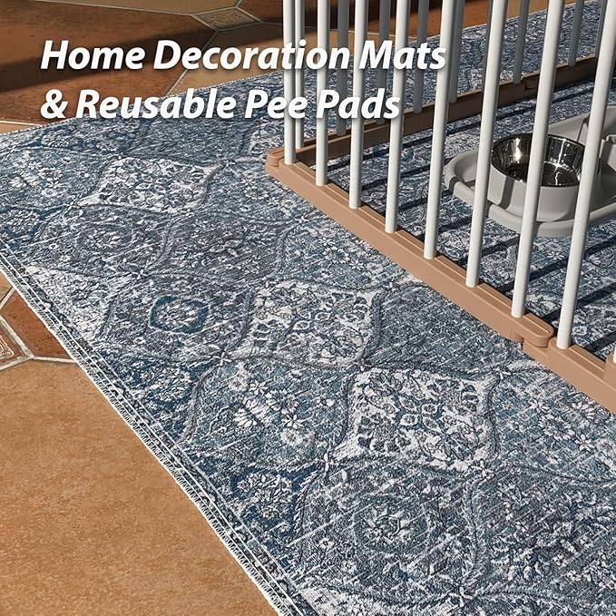 nunubaby Washable Pee Pads for Dogs, Stylish, Non-Slip and Leak-Proof Pee Pads. Reusable Potty Pads for Dogs for Crates and Floors.(Blue/Multi, 31" x36" )