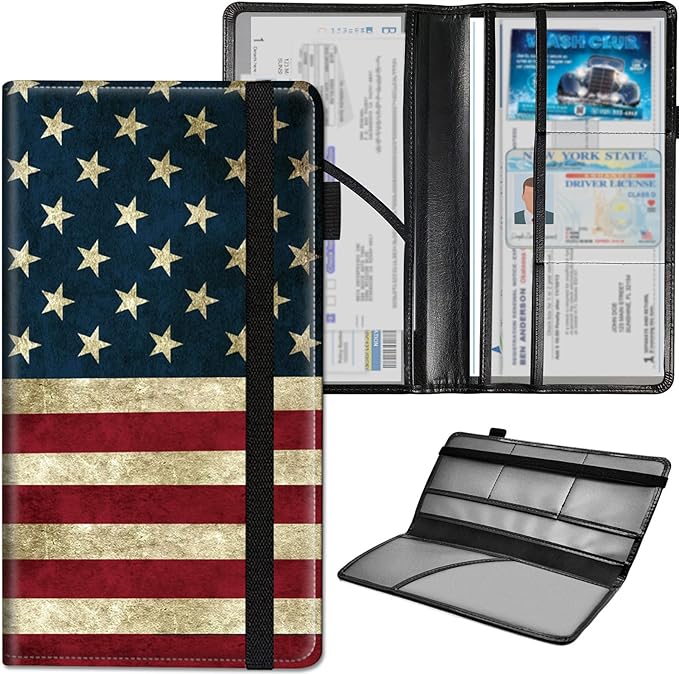 Car Registration and Insurance Holder, Cool Car Accessories for ID, Driver's License Cards & Essential Document, business cards, Men&Women,Old American Flag