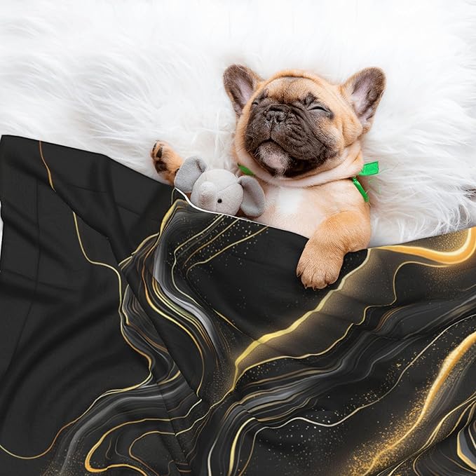 Black Golden Blanket for Pet -Marble Throw Blanket 40x30 Couch Blankets for Puppy Dogs Cats