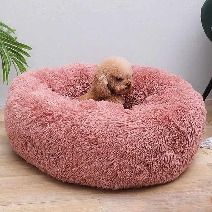 Warming Round Dog Bed for Small, Medium and Large Dogs & Cats, Short & Long Plush Pet Bed, Luxurious Faux Fur Donut Cuddler, Bolster Pet Bed & Sofa, Machine Washable 80CM 32Inch