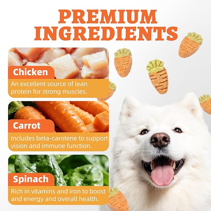 Just Try 10.58oz Baked Carrot Treats Dog Biscuits Chicken Flavor with Carrot & Broccoli Rich in Dietary Fiber Training Treats Healthy Dog Treats