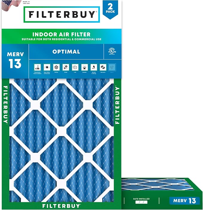 Filterbuy 14x25x2 Air Filter MERV 13 Optimal Smoke & Allergy Defense,