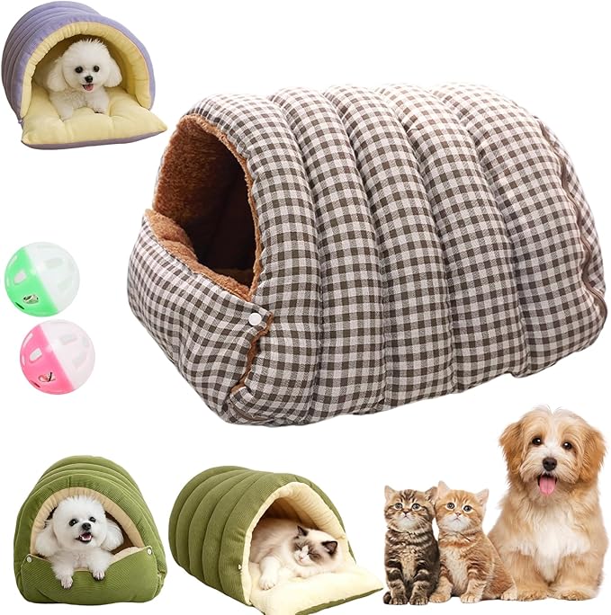 Expectation Cat Bed, Removable and Washable Winter Closed-Off Cat Bed, Soft Fluffy Warm Autumn/Winter Cats House, Washable Non-Slip Pet Sleeping Bag for Indoor Cats Small Dogs (G,Large)