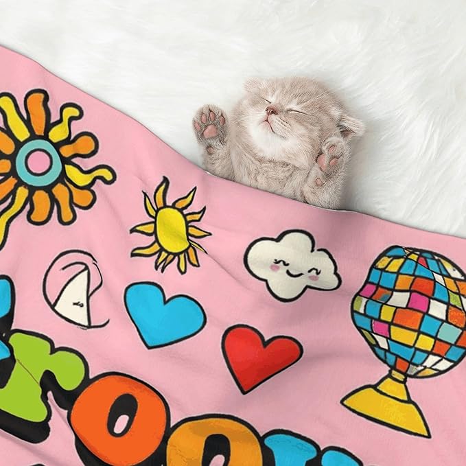 Waterproof Dog Blanket Soft Pet Blanket for Puppy Cat, Fleece Cat Throw Blankets for Furniture Bed Couch Sofa Reversible - Retro 70s Hippie