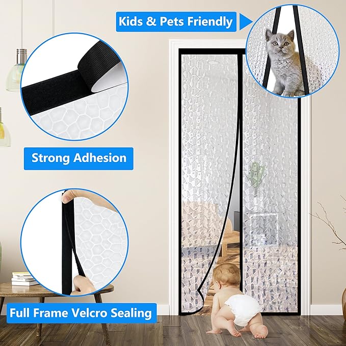 RELIANCER Magnetic Thermal Insulated Door Curtain,Waterproof EVA Door Cover,Fit Doors Size Up to 36"x96",Temperature Protection Insulated Doorway Curtain Partition,Patio Self-Closing Doors Net Screen