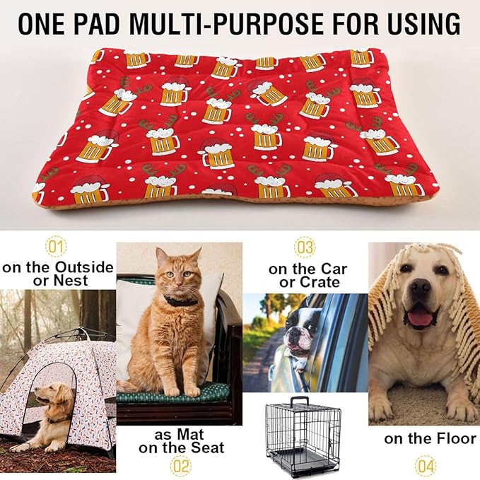 Christmas Beer Mugs Deer Pet Bed Cute Dog Bed Mat Absorbing Non Slip Pad Pet Sleeping Mat for Small, Medium, and Large Dogs Puppy Cat 24 in x 18 in