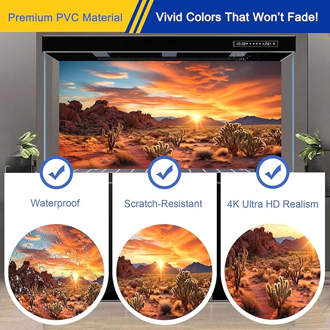 Aquarium Background & Terrarium Background – Ultra HD Static Cling, Tape-Free, Desert Sunset Design for Reptile Tank Decorations, Perfect for Bearded Dragon and Leopard Gecko Tanks 19.6 X 59 Inches