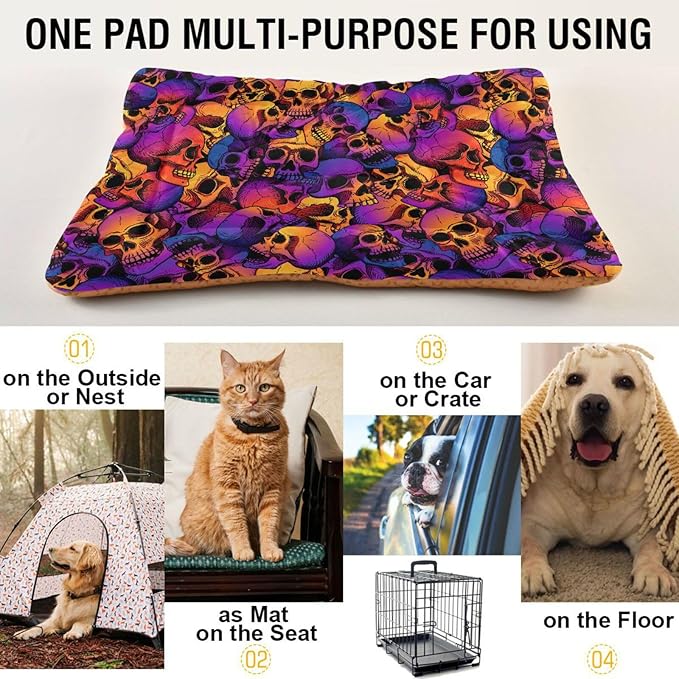 Purple Skull Pet Bed Cute Dog Bed Mat Absorbing Non Slip Pad Pet Sleeping Mat for Small, Medium, and Large Dogs Puppy Cat 24 in x 18 in