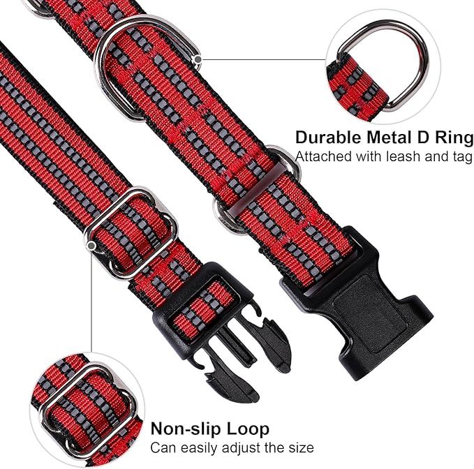 Martingale Dog Collar, Adjustable Nylon Reflective Collar with Buckle No Pull Dog Collar for Small Medium Large Dogs (Red M)