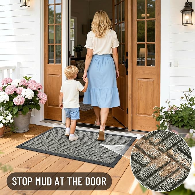 OLANLY Front Door Mat Outside Entrance 71x23, Heavy Duty Sturdy Natural Rubber