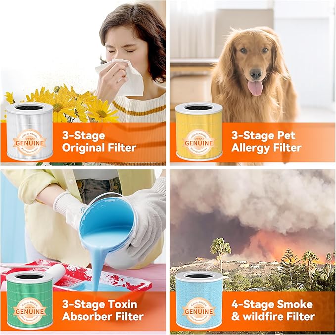 AIRROMI Pets Air Purifier for Home Allergies,Up to 660 ft². HEPA Deodorizing Activated Carbon Filter,With Fragrance Sponge for Better Sleep,Night Light,Pet Dander,Smoke,Odors,Air Cleaner A2002 White