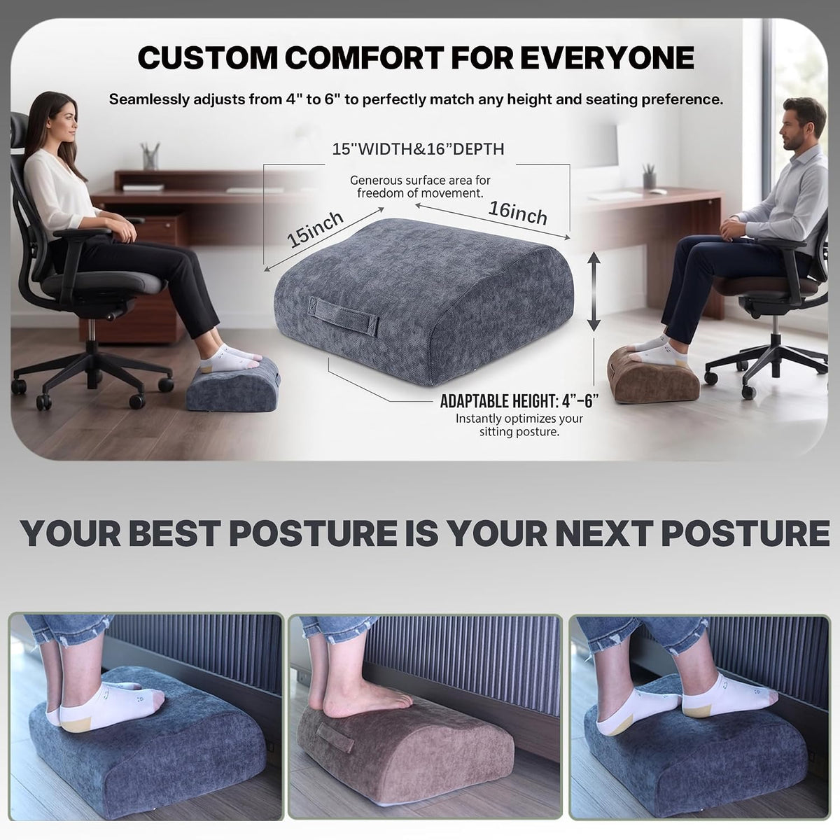 Foot Rest Under Desk for Office, Ergonomic Footrest, 2 Height Levels, Rocking Foot Stool Under Desk, Comfortable Foam Desk Foot Rest for Home Office, Gaming and Work (Charcoal Gray)