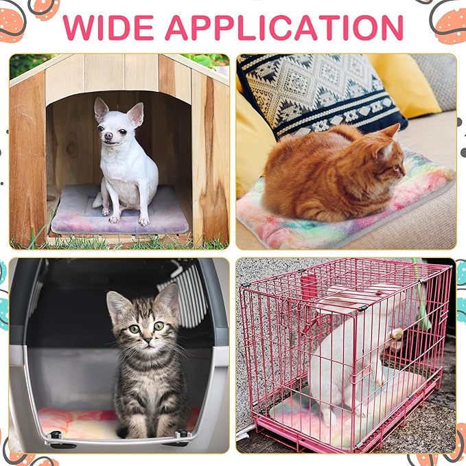 Haull 4 Pcs Waterproof Guinea Pig Bedding Winter Guinea Pig Bed Plush Cage Liners Soft Dog Cat Mat Reversible Winter Cozy Animal Pee Pad Hamster Bed Mat for Bunny (Tie Dyed,18 x 24 Inch)