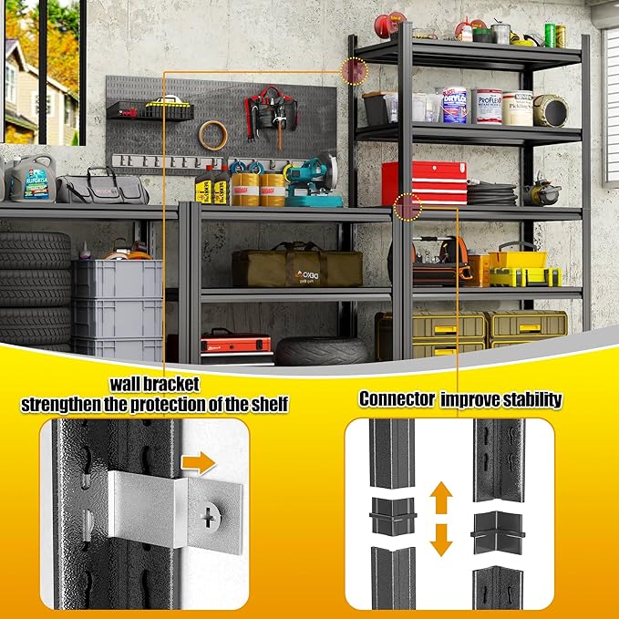 78''H Metal Garage Shelving Unit ,5-Tier Garage Storage Shelves Heavy Duty，Adjustable 3020 lbs Shelf, Upgraded Reinforced Double-Layer Columns for Basement Kitchen Laundry Room Pantry Rack 40''W*18''D