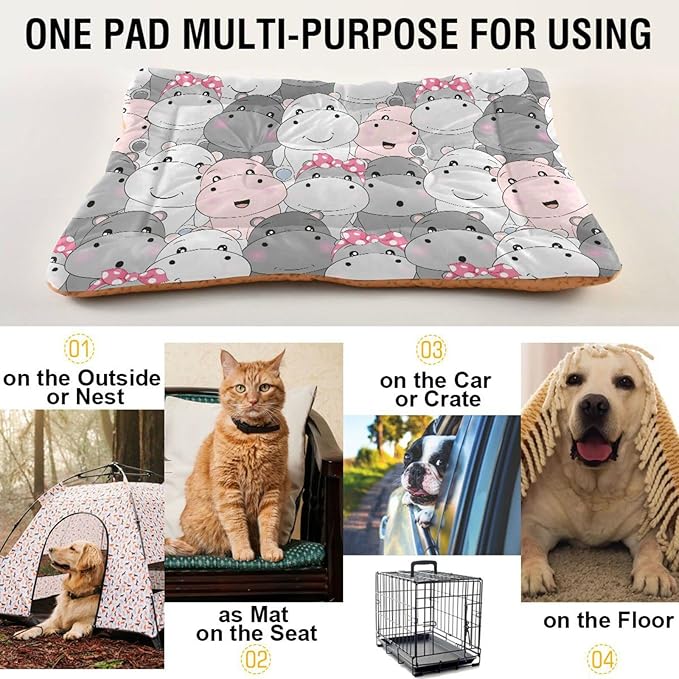 Pet Bed Hippo Cartoon Dog Bed Mat Absorbing Non Slip Pad Pet Sleeping Mat for Small, Medium, and Large Dogs Puppy Cat 36 in x 24 in