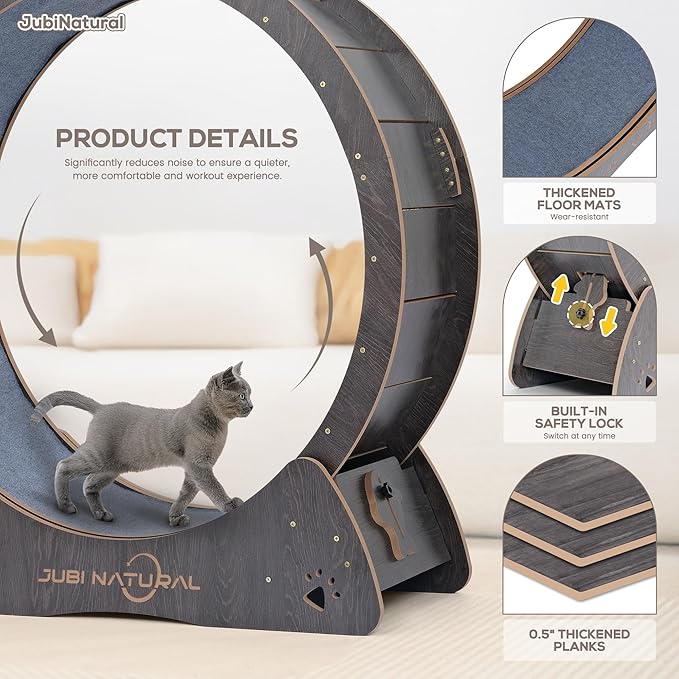 Cat Exercise Wheel, 40" Cat Running Wheel for Indoor Cats with Quiet Carpeted Runway, Cats Treadmill Wheels with Locking Mechanism, Cat's Weight Loss and Health - Black