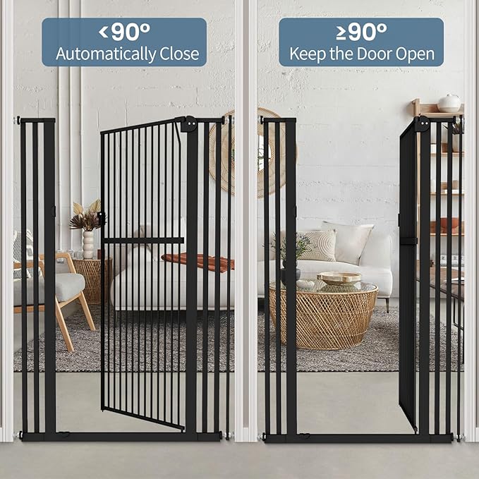 59" Extra Tall Pet Gate - Durable Metal Cat and Dog Gate With Double Safety Lock & Walk Thru Door for Indoor Stairs, Doorways, Hallways - Self Closing/Stay Open/Open Both Ways, Pressure Mounted