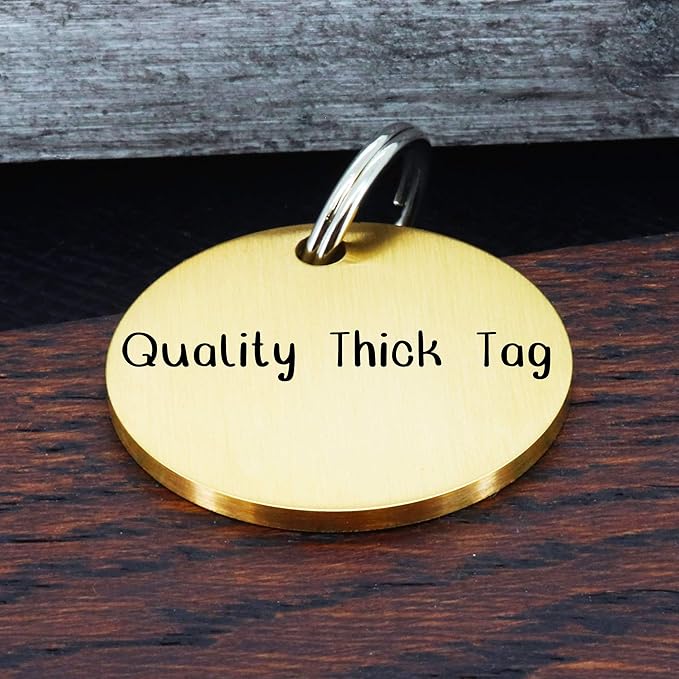 Ultra Joys Custom Personalized Pet ID Tag - Brushed Stainless Steel Round Dog Tag Gold Small