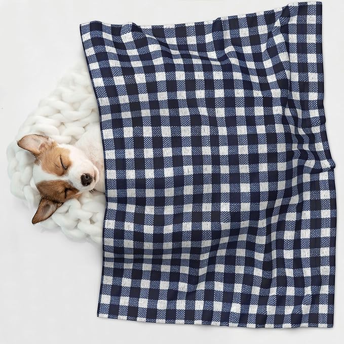 Waterproof Dog Blanket Soft Pet Blanket for Puppy Cat, Fleece Cat Throw Blankets for Furniture Bed Couch Sofa Reversible - Navy Blue Gingham 1
