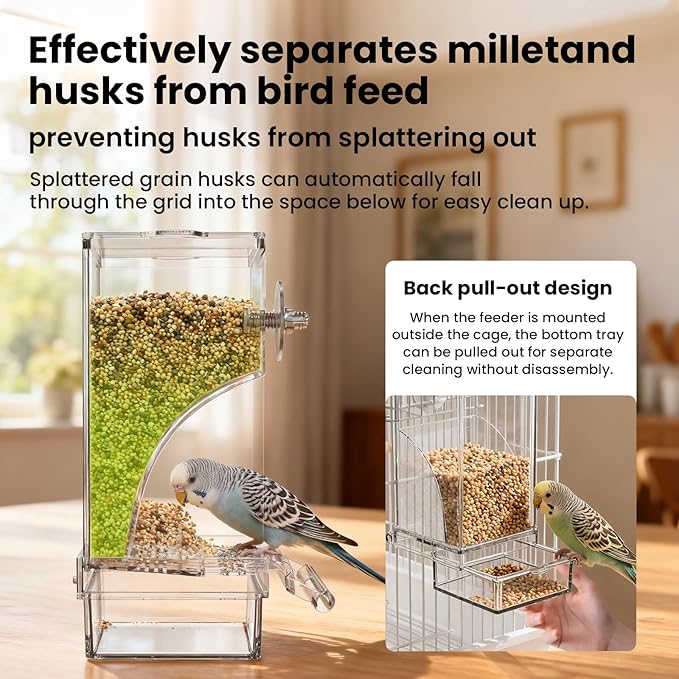 BAGHBPM No Mess Bird Feeder Water Dispenser Set,Automatic Parakeet Feeder Cage Accessories,Parrot Transparent Food Container Drinker for Cage,Canaries Budgies Lovebirds Cockatiels Finches (Purple)