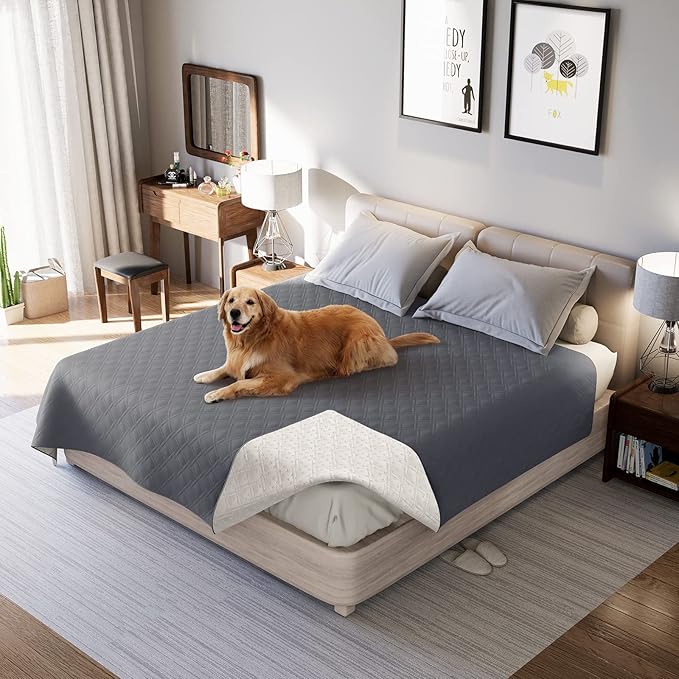 Waterproof Dog Bed Covers for Couch Protection, Water-Resistant Soft Dog Pet Blanket Anti-Slip Dog Blanket for Bed, for Furniture Bed Couch Sofa (Grey,82x102inch)
