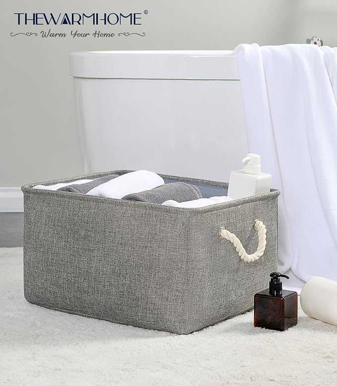 TheWarmHome Fabric Storage Bins Baskets for Organizing, Large Sturdy Storage Basket W/Handles, Decorative Foldable Storage Baskets for Shelves Closet Nursery Toy (X Large - 3 Pack 17.7L×13.8W×9.8H)