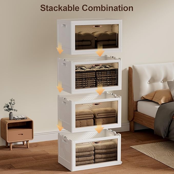 JOYMOOP 198 Qt Stackable Storage Bins with Lids, Closet Organizers and Plastic Storage Drawers for Home, 3 Pack Cubes
