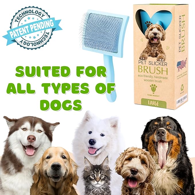 Pet Slicker Brush With Soft Massage Grooming Stainless Steel Pins - For Dematting, Shedding Fur, and Undercoat - Ideal Gift for Professional Pet Groomers - Long Slicker Brush