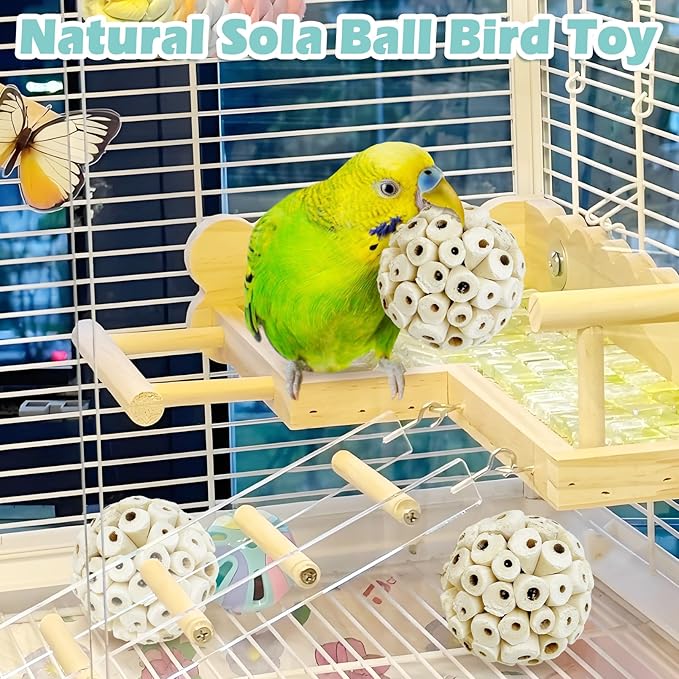 PINVNBY 6 Pack Small Sola Balls Bird Toys Soft & Chewable Bird Chew Ball Natural Sola Plant Lightweight Shred Toy for Parakeet Cockatiel Lovebird Budgie and Similar Sizes Pets