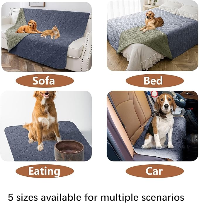 Waterproof Dog Blanket, Small Pet Couch Covers for Sofa, Chair Bed Furniture Protector from Dogs Washable and Reversible-(30"x30",Blue+Green and 52"x82", Blue+Green)
