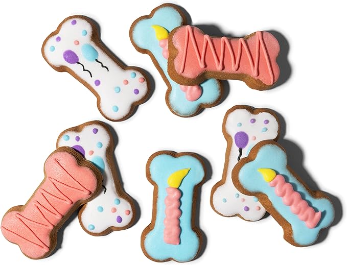 Thoughtfully Pets, Pink Dog Birthday Cookie Gift Set, Hand Decorated Crunchy Dog Treats in Bone Shapes, Great for Birthdays, Set of 8