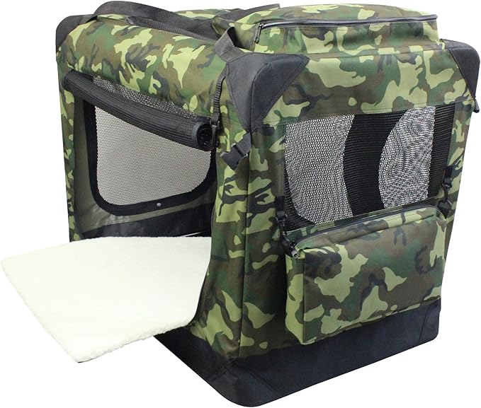 EliteField 3-Door Folding Soft Dog Crate with Carrying Bag and Fleece Bed (2 Year Warranty), Indoor & Outdoor Pet Home (20" L x 14" W x 14" H, Camo)