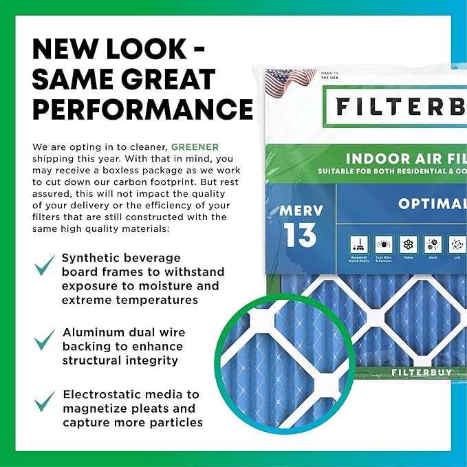 Filterbuy 14x25x2 Air Filter MERV 13 Optimal Smoke & Allergy Defense,