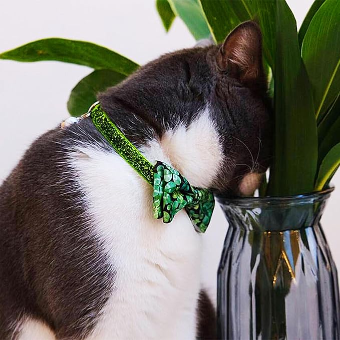 2 Pack St. Patrick's Day Irish Cat Collar with Bow Tie, Holiday Shamrock Clover Collar for Boys and Girls Male Female Kitty Kittens