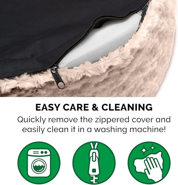 Furhaven Dog Bed for Large Dogs w/ Removable Washable Cover & Pillow Cushion Insert, For Dogs Up to 55 lbs - Ultra Plush Faux Fur Oval Lounger - Cream, XL/Extra Large