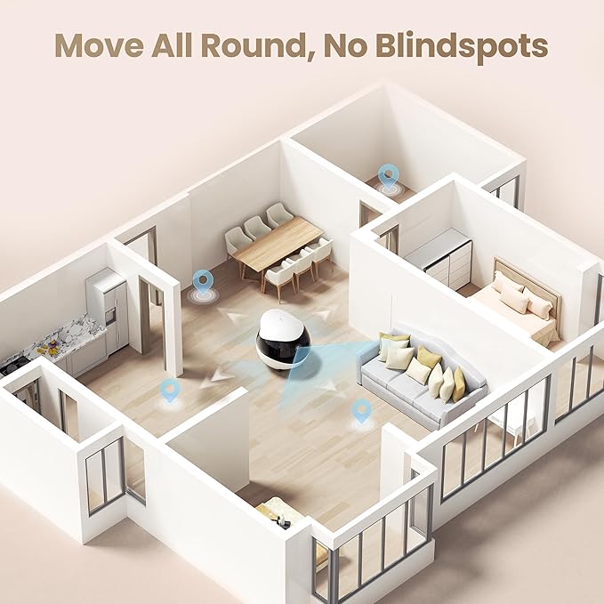 Enabot EBO Air 2 FamilyBot Indoor Security Camera Robot: 2K Pet Camera, Movable Home Robot, Custom Facial Expression, Auto-Recharge, Battery-Operated, 2-Way Talk, Night Vision(Robin Pink)