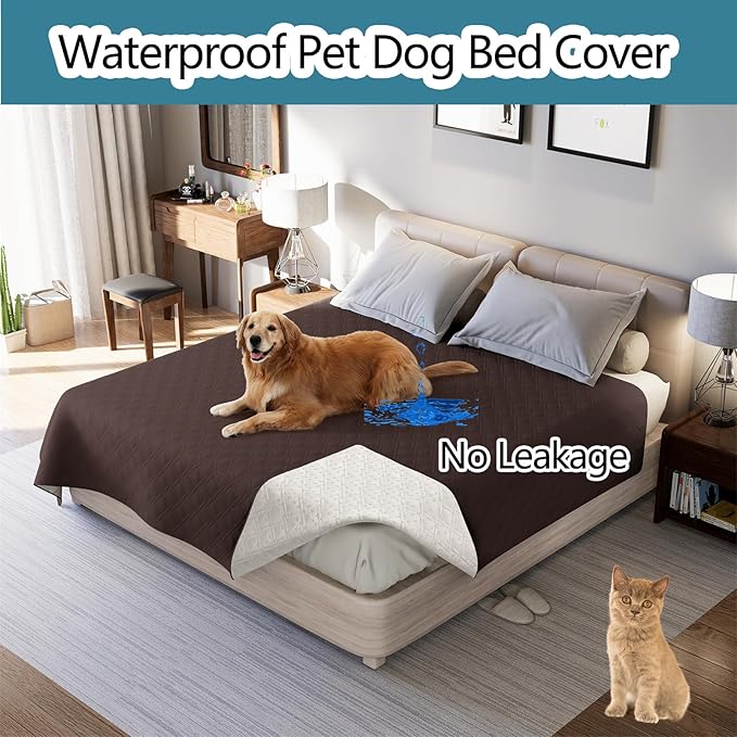 Dog Bed Cover Waterproof Microfiber Quilted Mattress Cover Pet Mat Silicon Non Slip 9 Size Furniture Protectors for Bed Sofa Couch (76 x 127 cm/30 x 50 in,Brown)