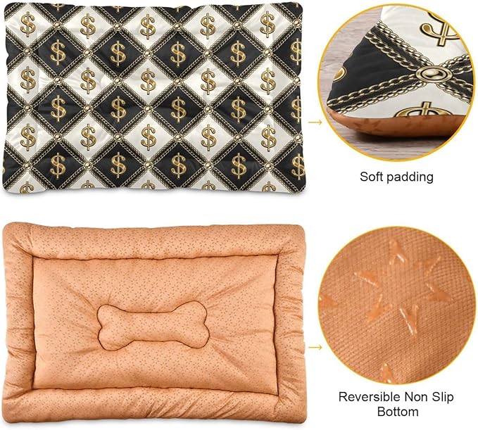 Black White Dollar Sign Pet Bed Cute Dog Bed Mat Absorbing Non Slip Pad Pet Sleeping Mat for Small, Medium, and Large Dogs Puppy Cat 24 in x 18 in
