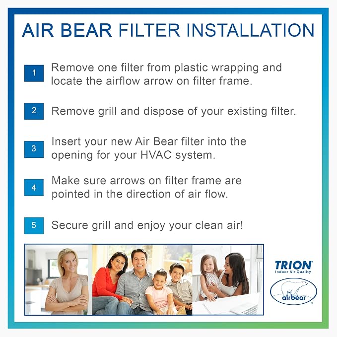 16x25x1 Air Filter MERV 8 TRION Air Bear Pleated HVAC Air Filters Replacement