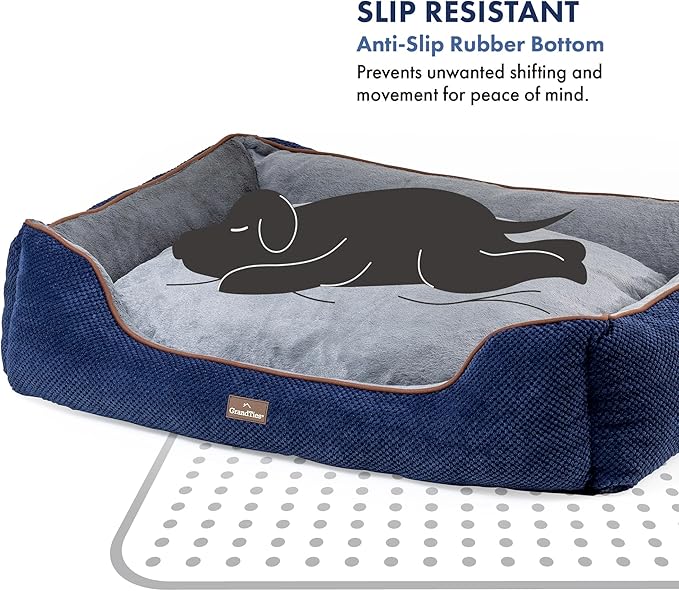 GRANDTIES Fluffy Dog Beds for Small Medium Large Dogs & Cats, Machine Washable Dog Bed, Rectangle Breathable Soft Calming Sleeping Warming Pet Beds with Waterproof & Non-Slip Bottom (XL 40", Navy)