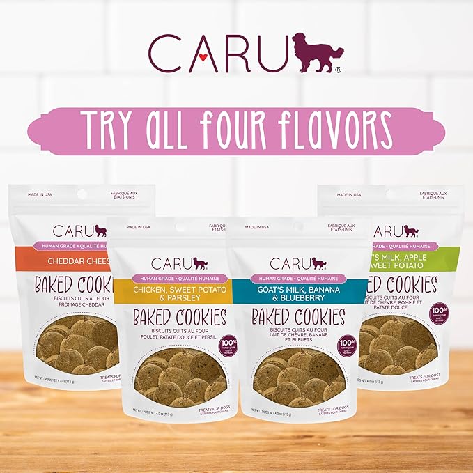 Caru - Goat’s Milk, Apple & Sweet Potato Baked Cookies - Natural Treats for Dogs - Human Grade Ingredients - Flavorful - Wheat, Corn, Soy & Legume Free - Non-GMO - Made in USA - 4 oz - 1 Pack