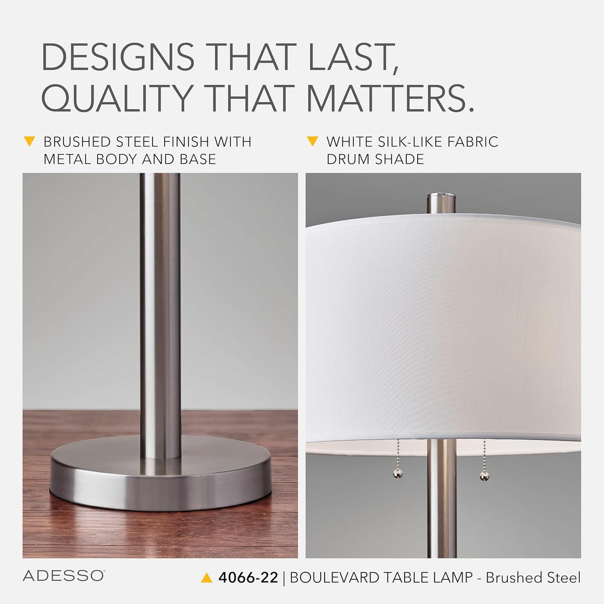 Adesso 2-Light Table Lamp, Brushed Steel & White, Dual Pull Chains, 28”