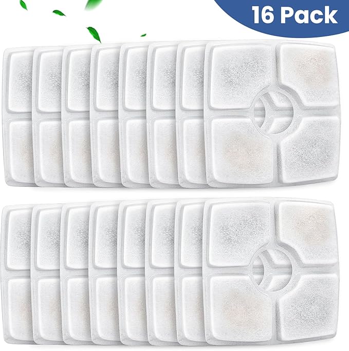 Cat Water Fountain Filter Replacement, 16 Pack Cat Fountain Filters Compatible with Square 84oz/2.5L Automatic Pet Fountain Dog Water Dispenser, 3 Filtration System Replacement Pet Filters