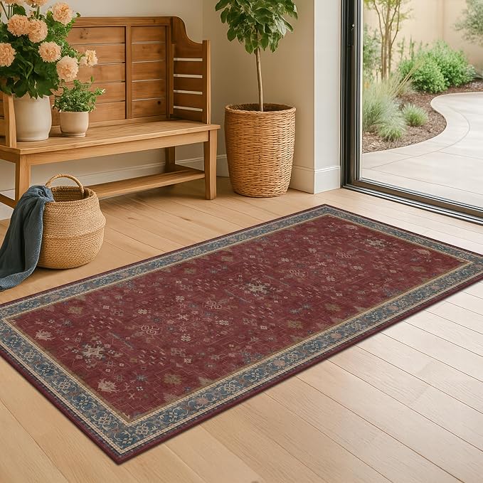 Hazo Haus Burgundy 2x4 Washable Entry Rug