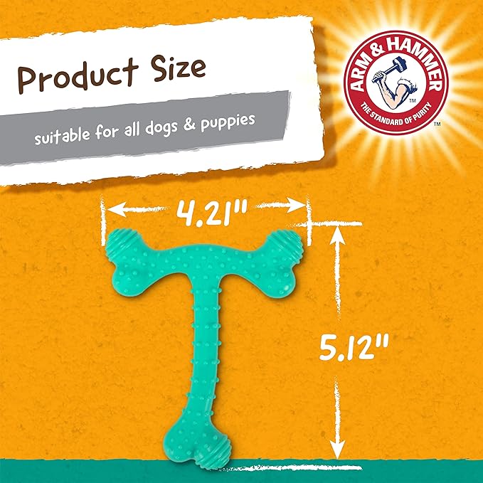 Arm & Hammer Nubbies T-Bone Dental Dog Chew Toy with Peanut Butter Flavor, Textured Chew Toy Designed to Help Clean Teeth and Support Oral Care for Dogs Up to 35 lbs - 24 Pack