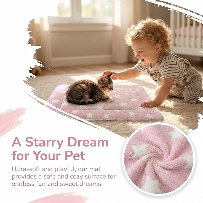 Dog Bed Mat - Reversible Dog Crate Bed Mats, Soft & Breathable Kennel Pad, Durable Crate Bed for Small Dogs & Cats (Pink&White Stars, XS(18"*14"*1.2"))