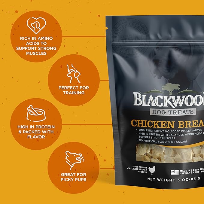 Blackwood Freeze Dried Raw Single Ingredient Dog Treats, 100% Chicken Breast, 3 Ounce Pouch, High Protein, Made in The USA