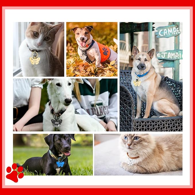 Custom Butterfly Dog Tag - Engraved Personalized Pet ID Tag for Dogs & Cats, Customizable Name, Text, 6 Colors & 3 Sizes, Durable & Cute Pet Collar Charm for Dog Lovers, Pet Mom Dad